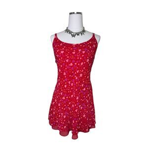 Y2K Inner Most Red + Pink Heart Print Slip Mini Dress Size Medium